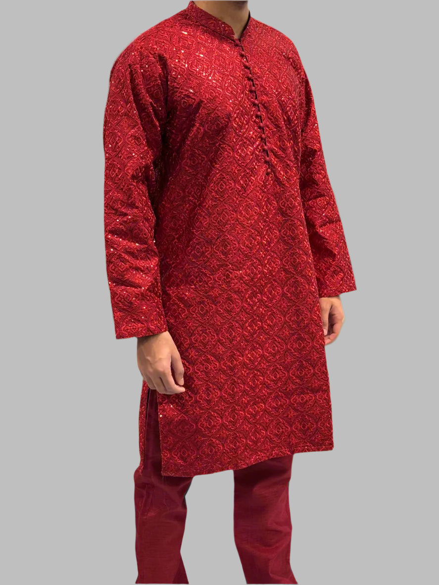 Sequin Embroidery Cherry Red Side View