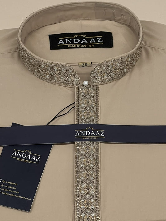 Shalwar Kameez Beige Multi Colour Placket Embroidery