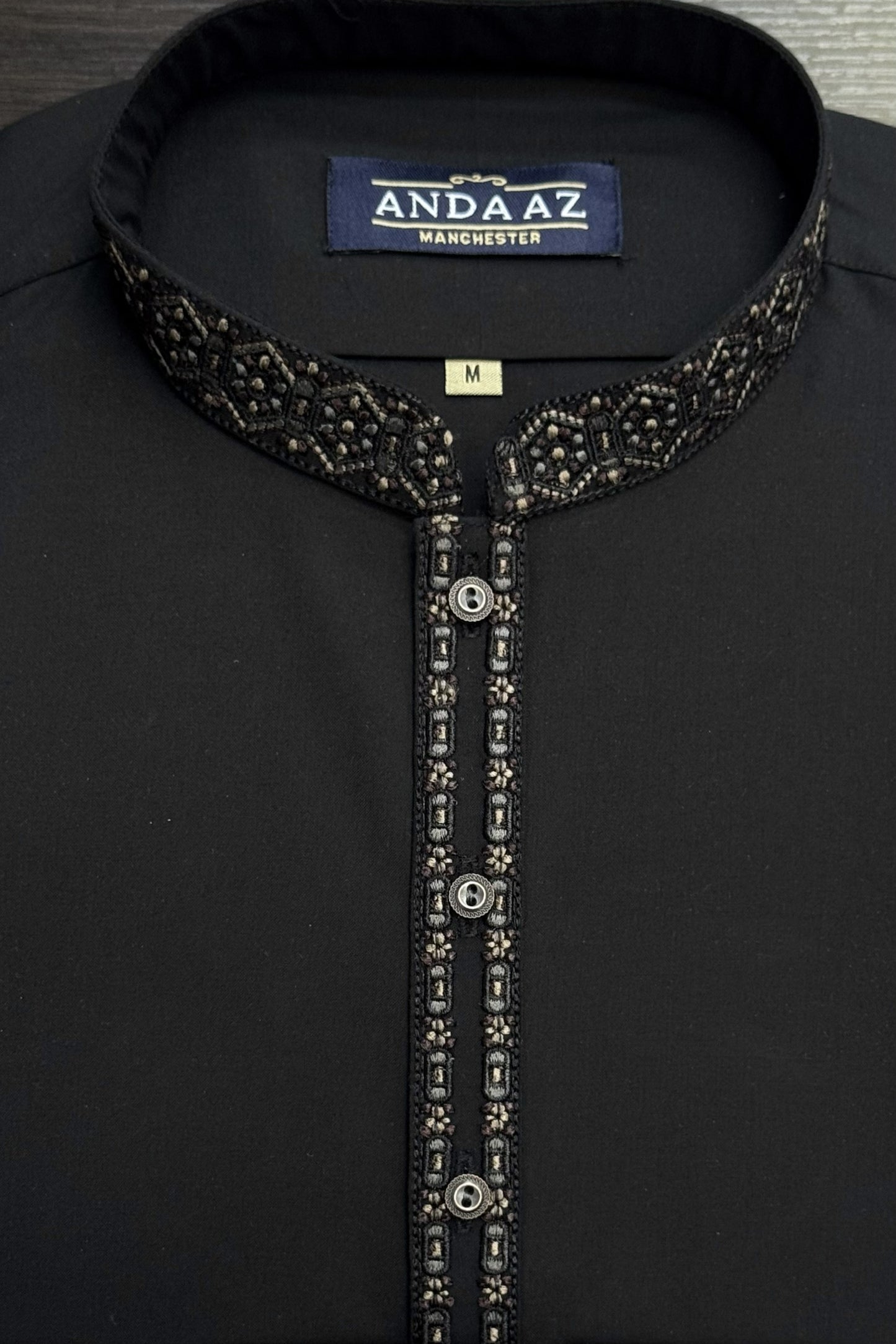 Shalwar Kameez Black with Multi Colour Split Placket Embroidery