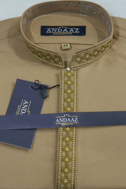 Shalwar Kameez Caramel Multi Colour Placket Embroidery