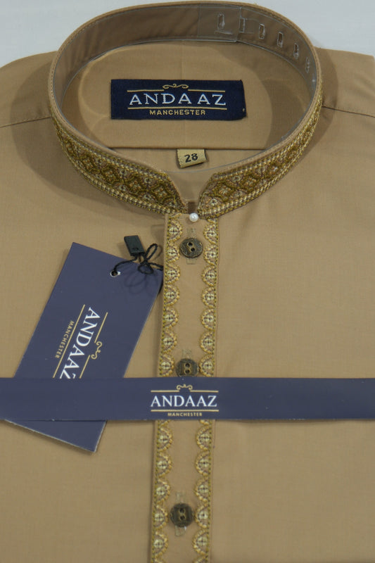 Shalwar Kameez Caramel Multi Colour Split Placket Embroidery