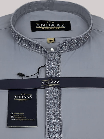 Shalwar Kameez Cloud Grey Multi Colour Placket Embroidery