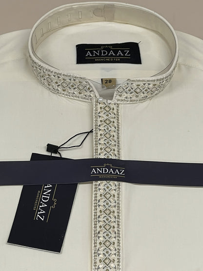 Shalwar Kameez Cream with Multi Colour Placket Embroidery