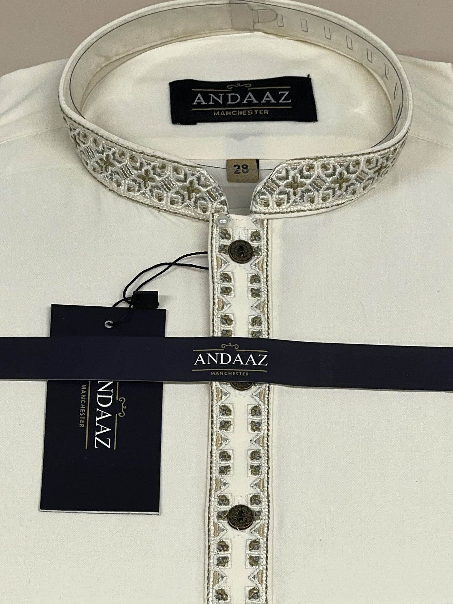 Shalwar Kameez Cream with Multi Colour Split Placket Embroidery