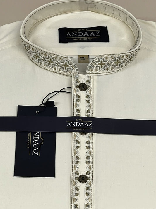 Shalwar Kameez Cream with Multi Colour Split Placket Embroidery