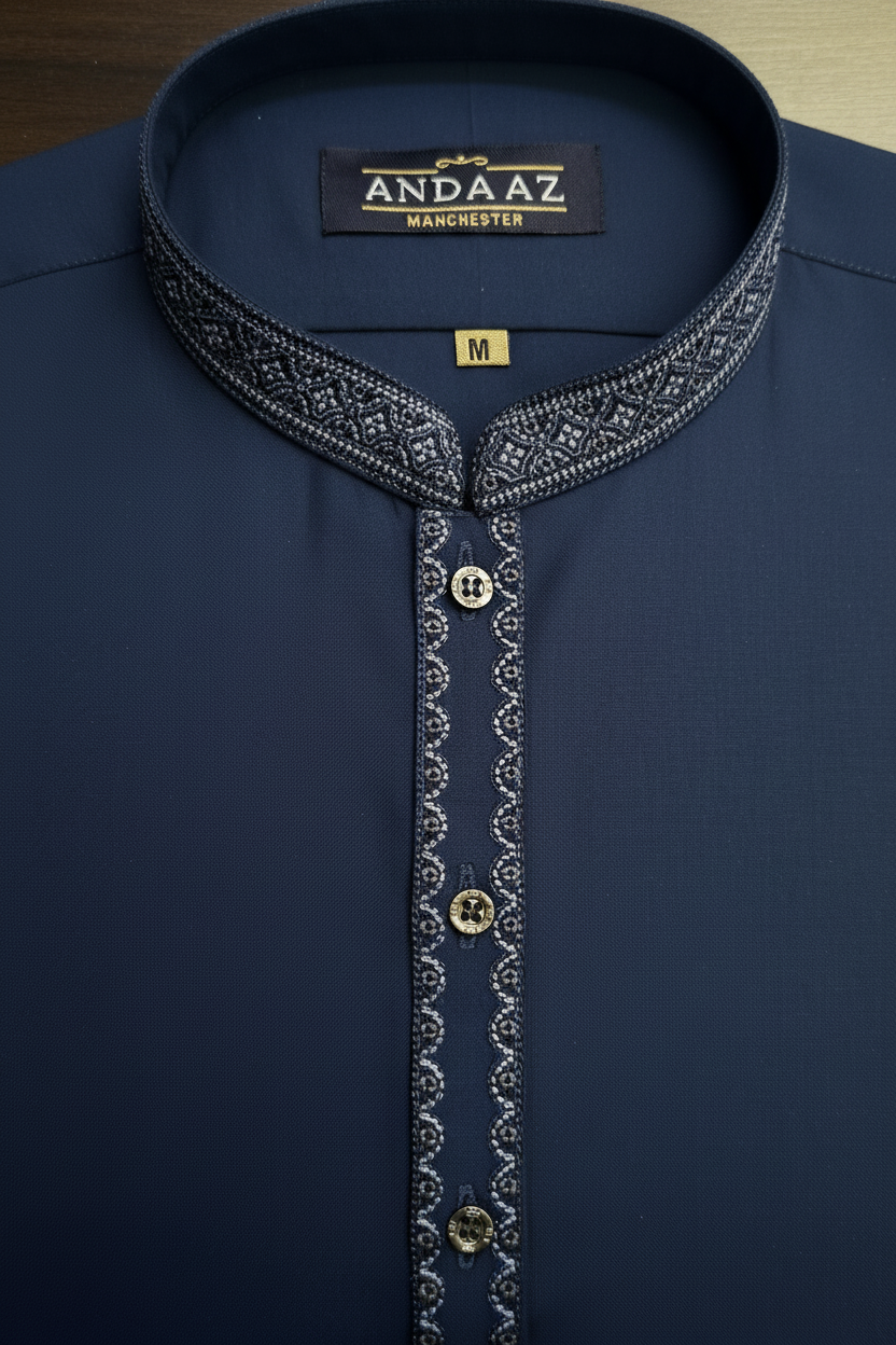 Shalwar Kameez Dark Blue Split Placket