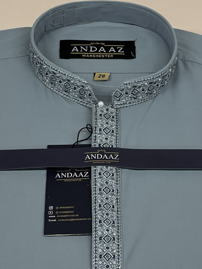 Shalwar Kameez Duck Egg Blue Multi Colour Placket Embroidery