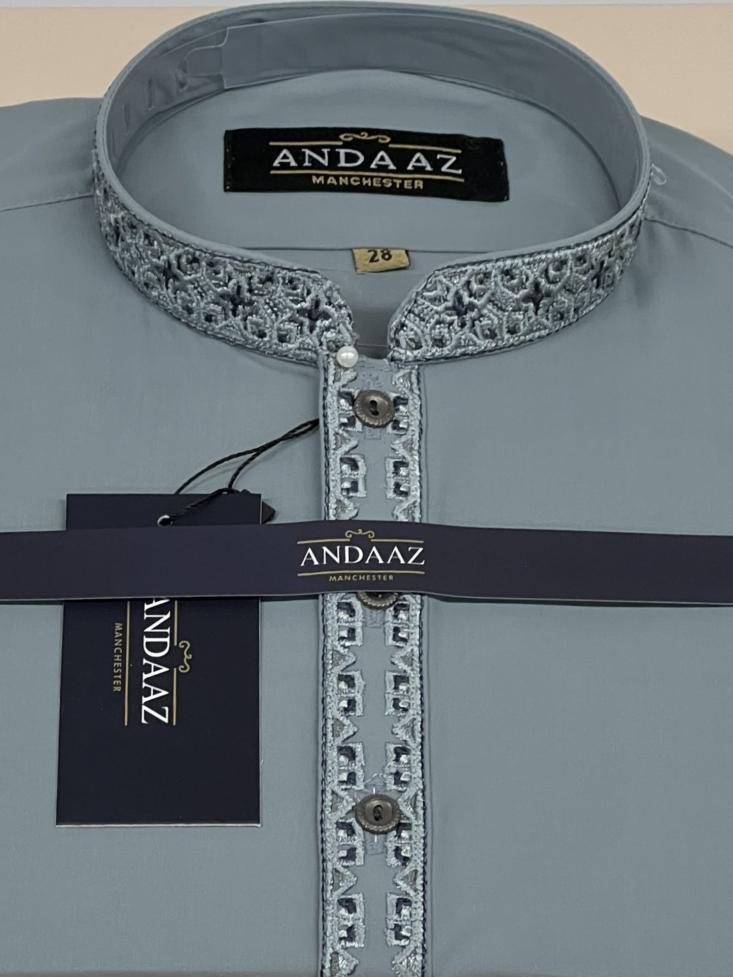 Shalwar Kameez Duck Egg Blue Multi Colour Split Placket Embroidery