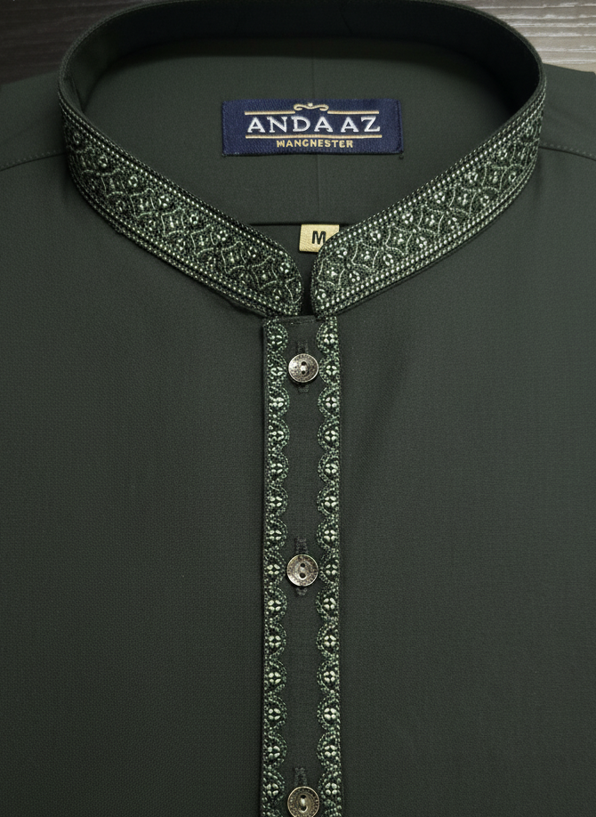 Shalwar Kameez Forest Green Split Placket