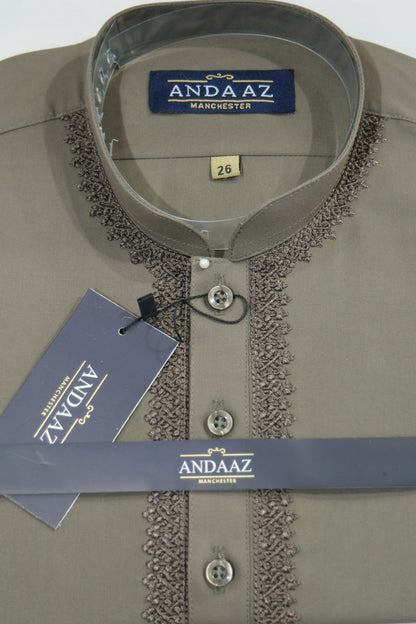 Shalwar Kameez Khaki Piyala Embroidery