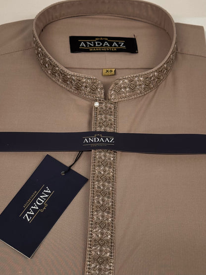 Shalwar Kameez Light Hazel with Multi Colour Placket Embroidery