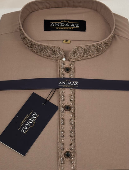 Shalwar Kameez Light Hazel with Multi Colour Split Placket Embroidery