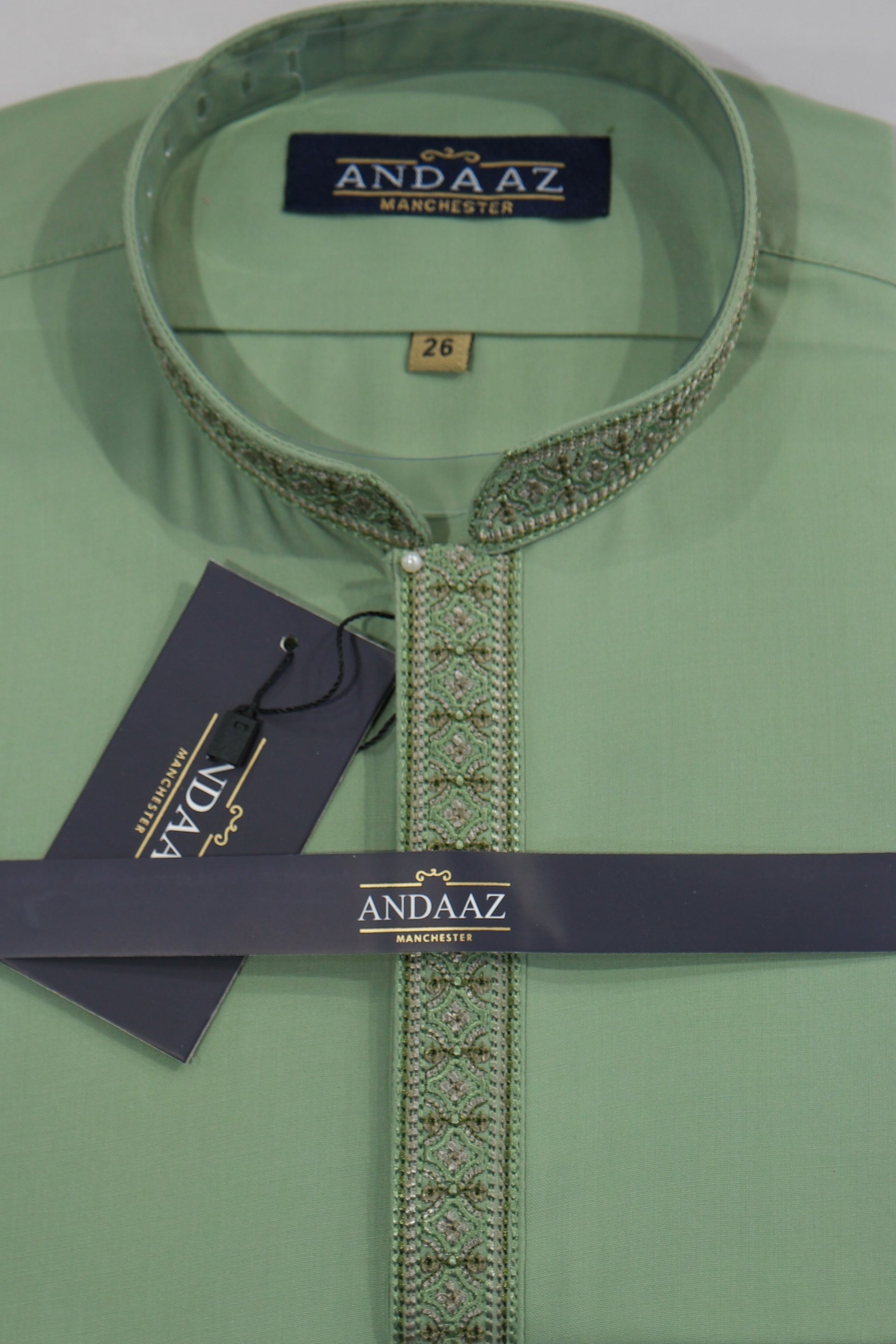 Shalwar Kameez Matcha Green Multi Colour Placket Embroidery