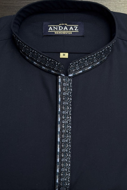 Shalwar Kameez Navy with New Multi Colour Placket Embroidery