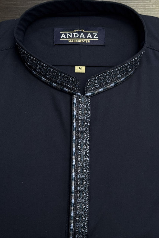 Shalwar Kameez Navy with New Multi Colour Placket Embroidery