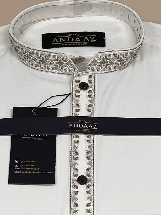 Shalwar Kameez Off White with Multi Colour Split Placket Embroidery