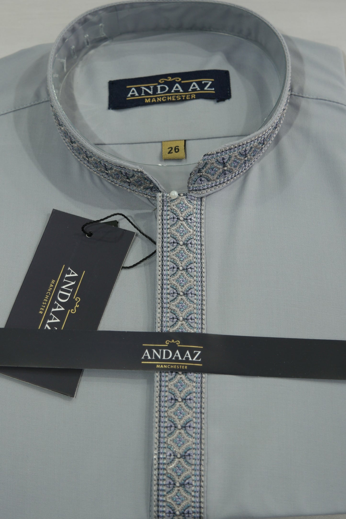 Shalwar Kameez Powder Grey Multi Colour Placket Embroidery