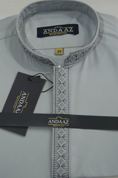 Shalwar Kameez Powder Grey Multi Colour Placket Embroidery