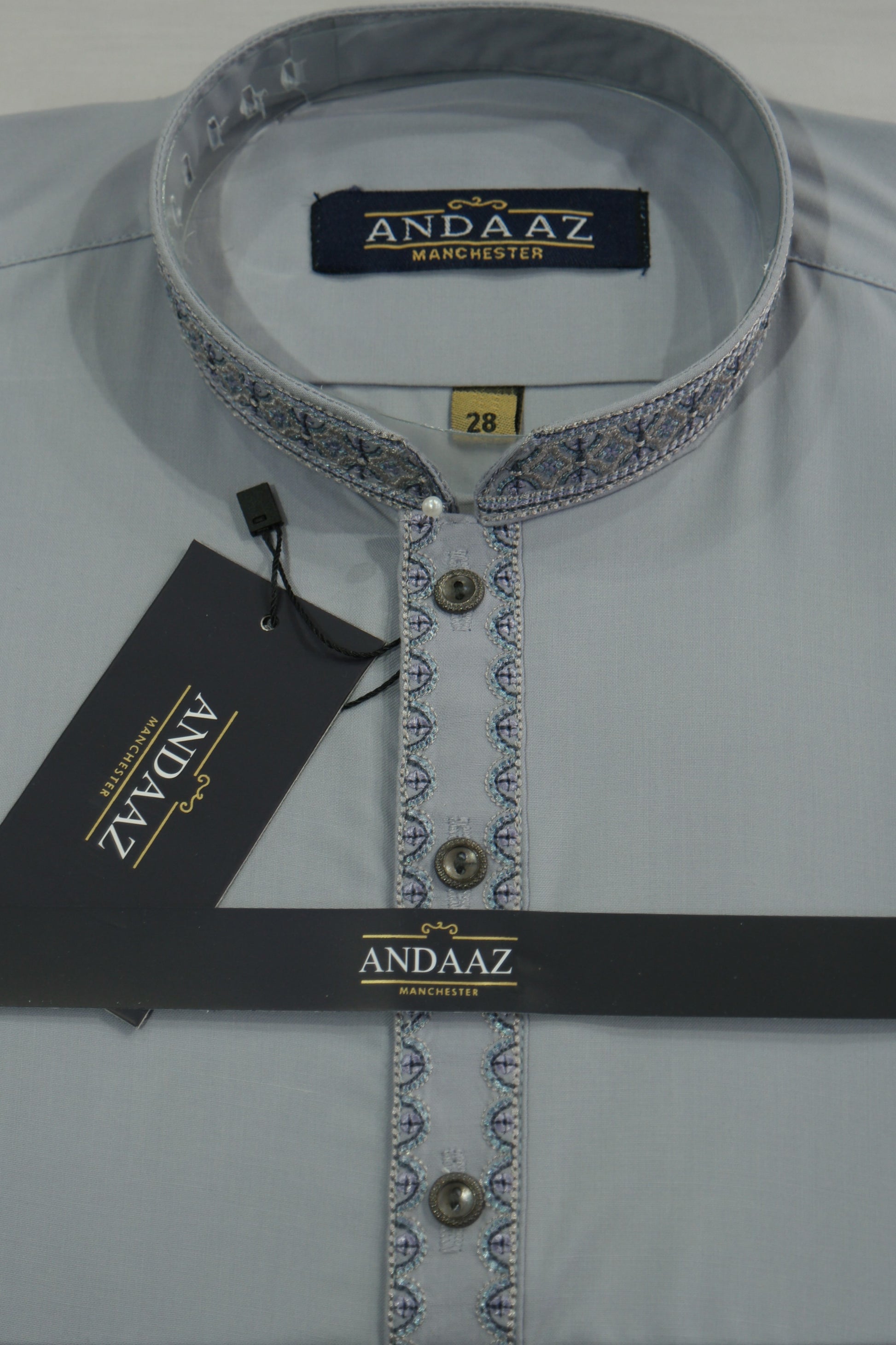 Shalwar Kameez Powder Grey Multi Colour Split Placket Embroidery