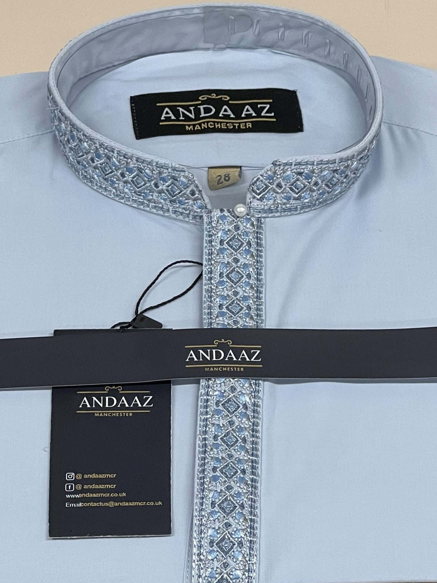 Shalwar Kameez Sky Blue with Multi Colour Placket Embroidery