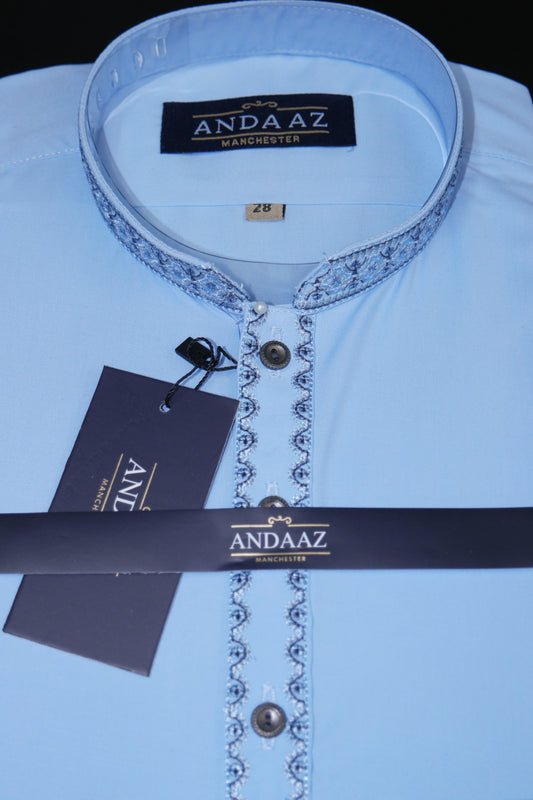 Shalwar Kameez Uniform Blue Multi Colour Split Placket Embroidery
