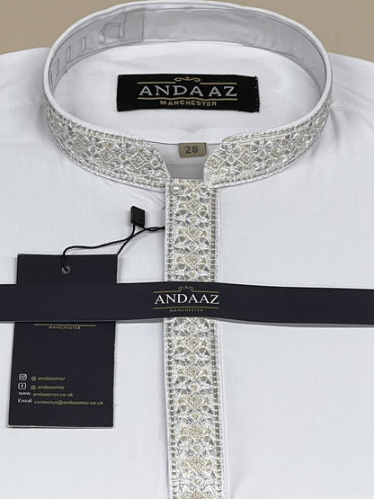 Shalwar Kameez White with Multi Colour Placket Embroidery