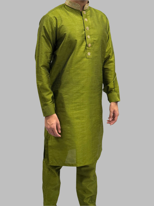Silky Dark Mehndi Green Beadwork Side View