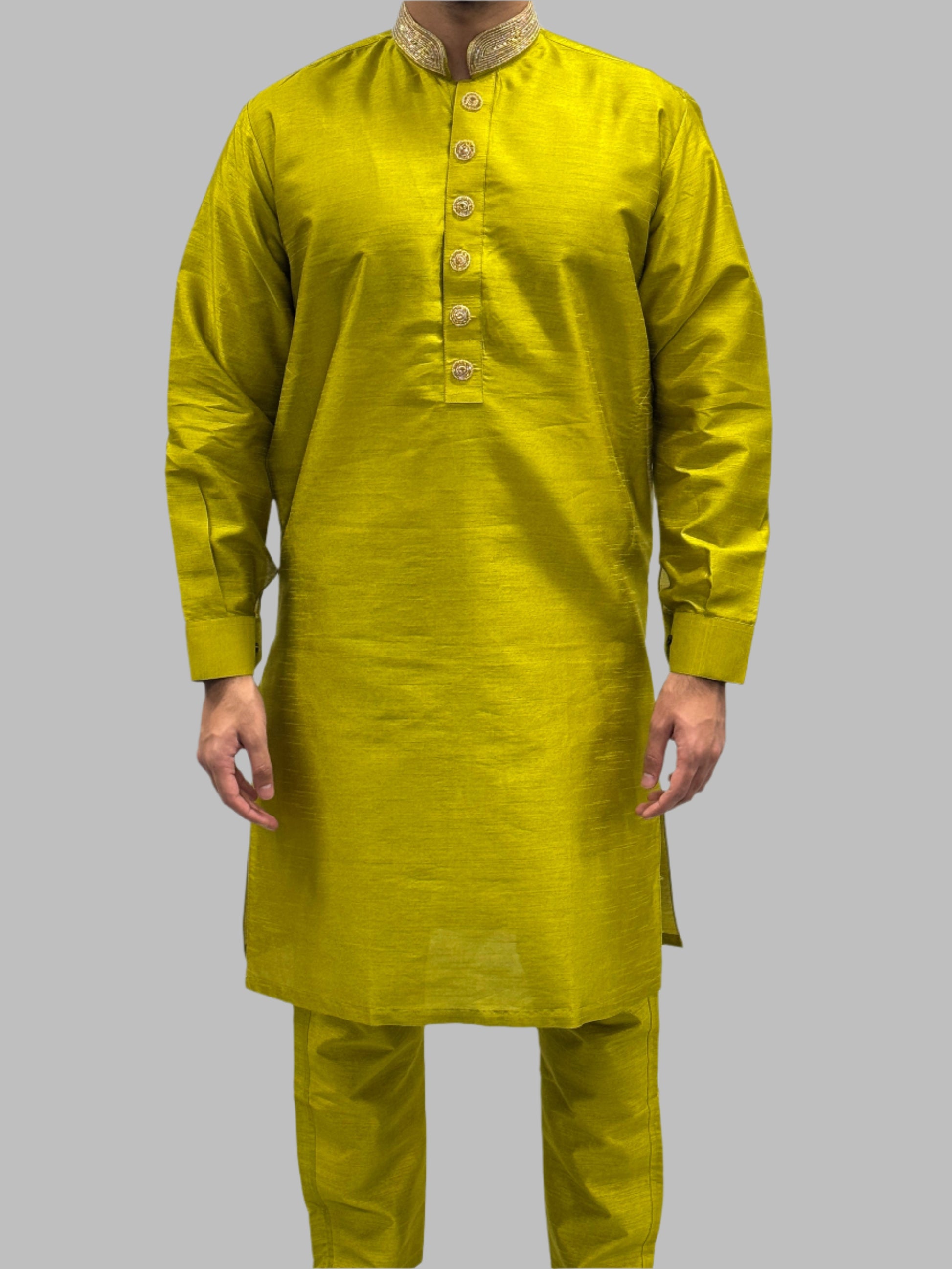 Silky Light Mehndi Green Beadwork Front View