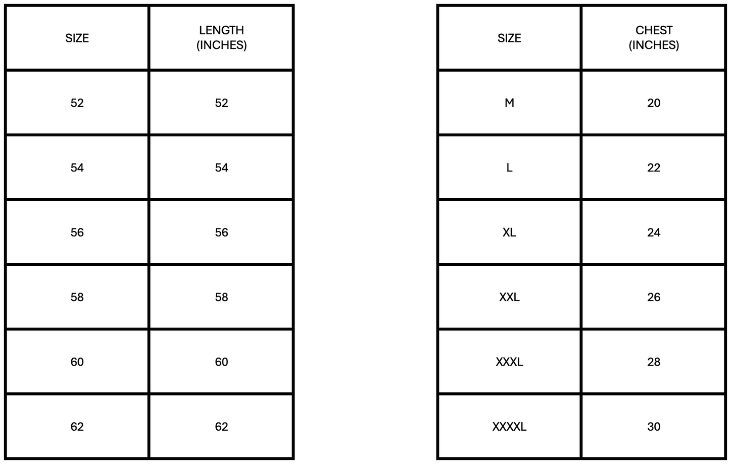 Thobe Al Harmain Size Chart