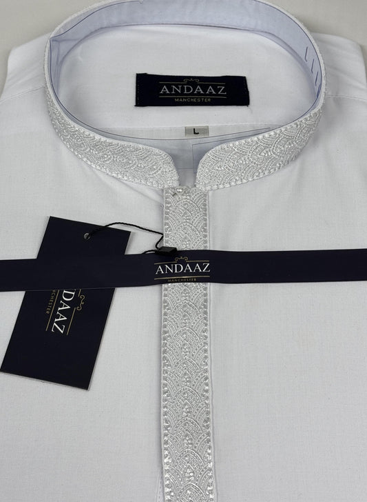 White with White Placket Embroidery