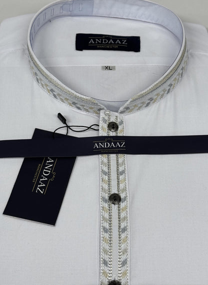 White with Zig Zag Split Embroidery
