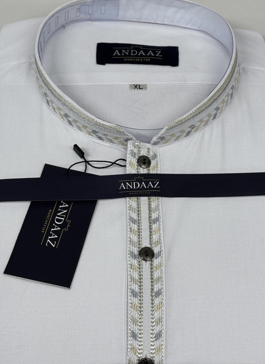White with Zig Zag Split Embroidery