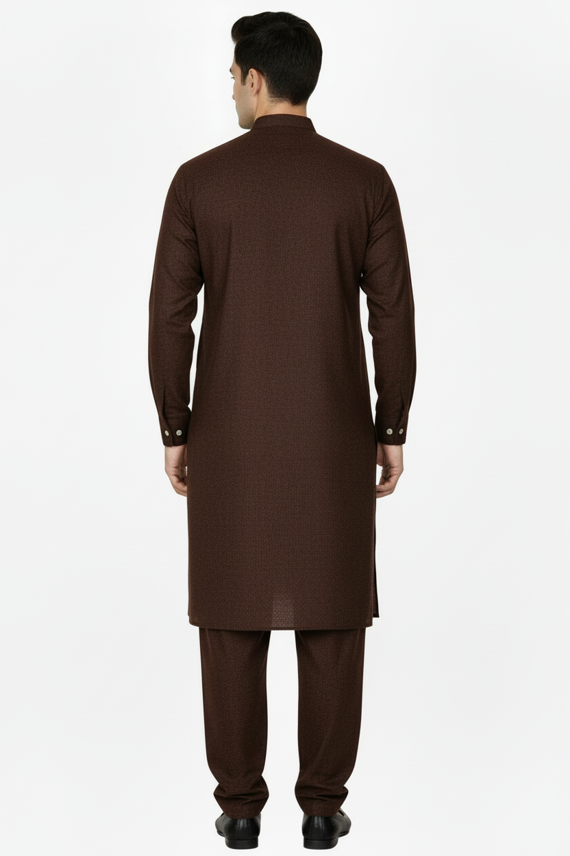 Back view dark brown woollen shalwar kameez