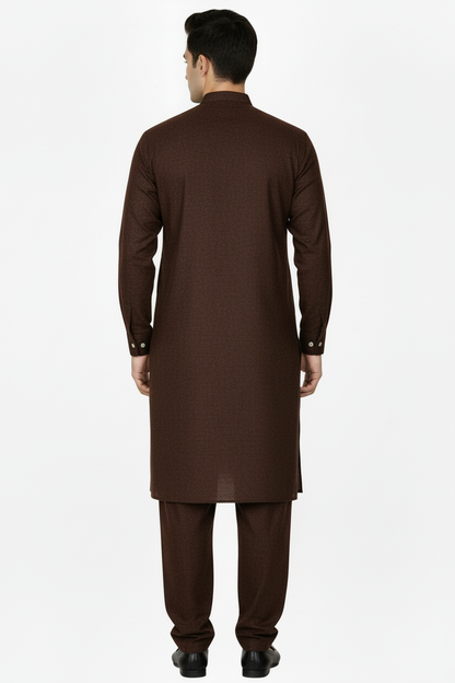 Back view dark brown woollen shalwar kameez
