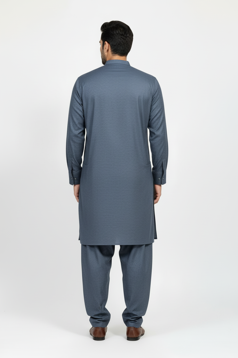 Back view in blue grey