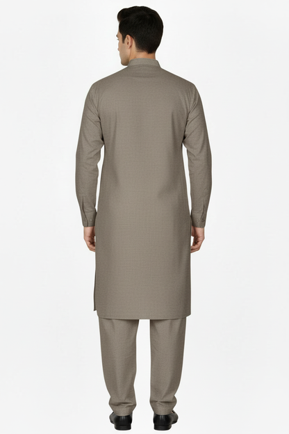 Back view taupe woollen shalwar kameez - corrected