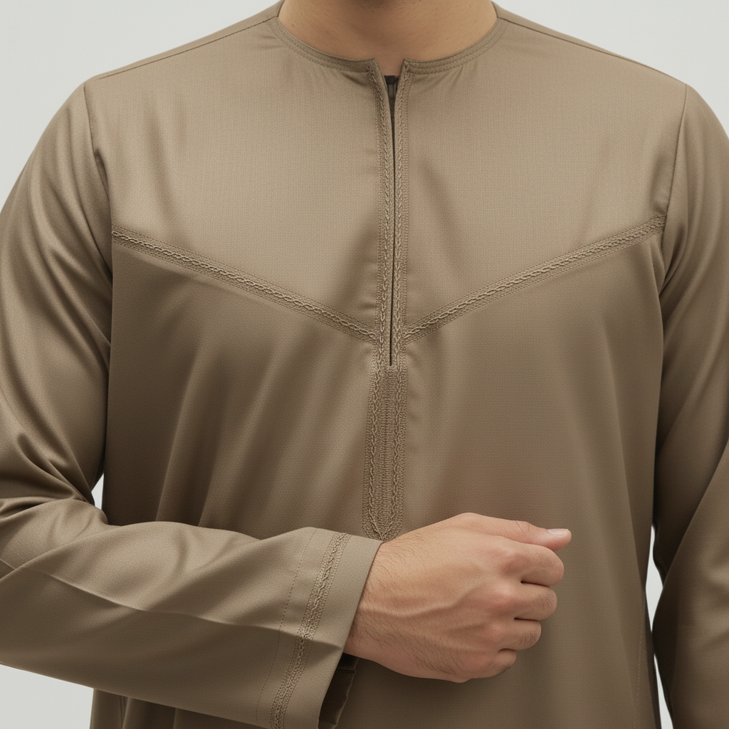 Beige Stone Zayd Thobe Close-up - Lower Hand