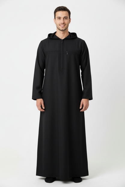 Black Hoodie Thobe - Front View