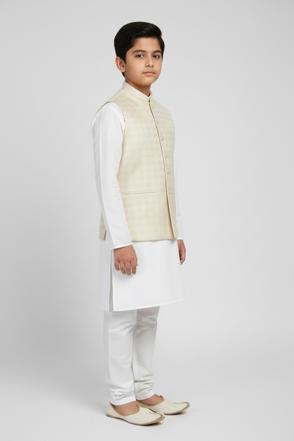 Boy in Butter Cream Chevron Waistcoat – Side
