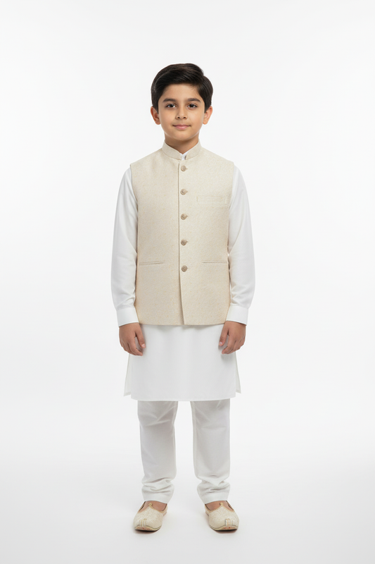 Boy in Ivory Champagne Marble Waistcoat – Front
