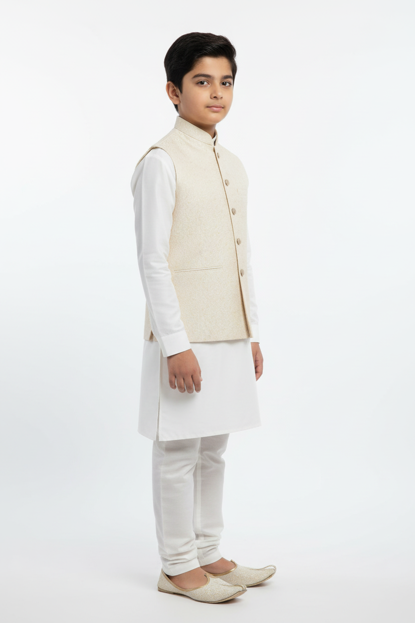 Boy in Ivory Champagne Marble Waistcoat – Side