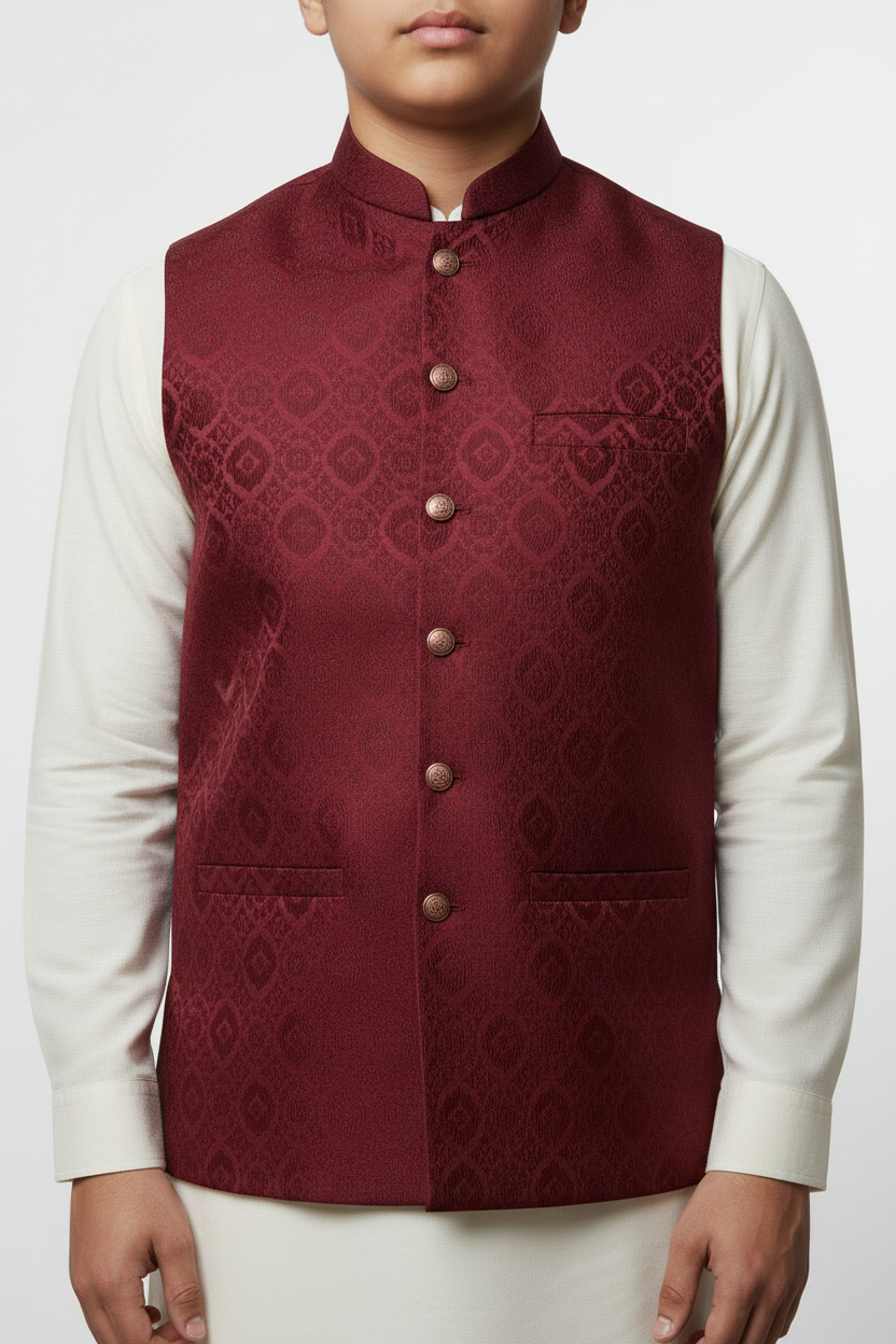 Boy in Maroon Medallion Waistcoat – Close Up Corrected