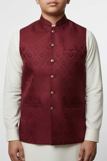 Boy in Maroon Medallion Waistcoat – Close Up Corrected