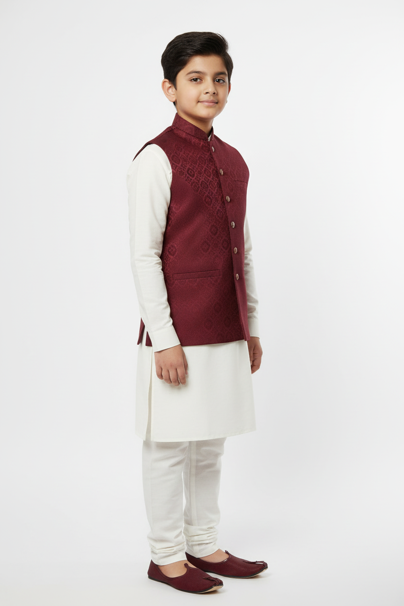 Boy in Maroon Medallion Waistcoat – Side