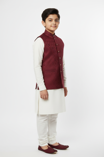 Boy in Maroon Medallion Waistcoat – Side
