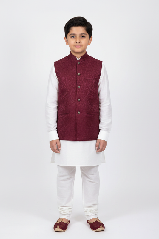 Boy in Maroon Paisley Vine – Front No Pocket