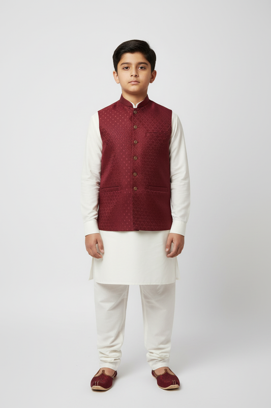 Boy in Maroon Shell Waistcoat – Front