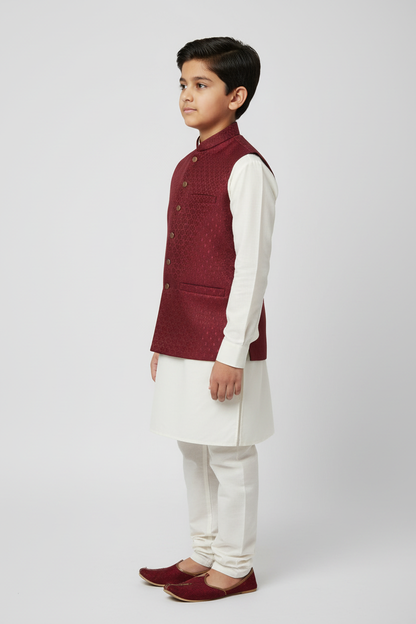 Boy in Maroon Shell Waistcoat – Side