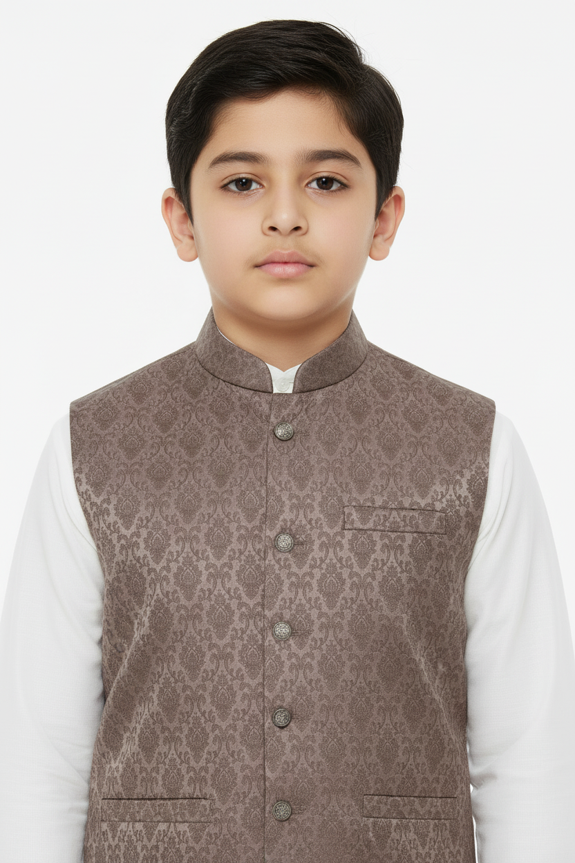 Boy in Mocha Royal Diamond Waistcoat – Close Up