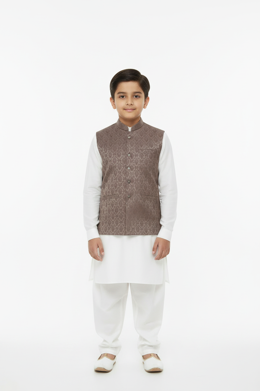 Boy in Mocha Royal Diamond Waistcoat – Full Body Front
